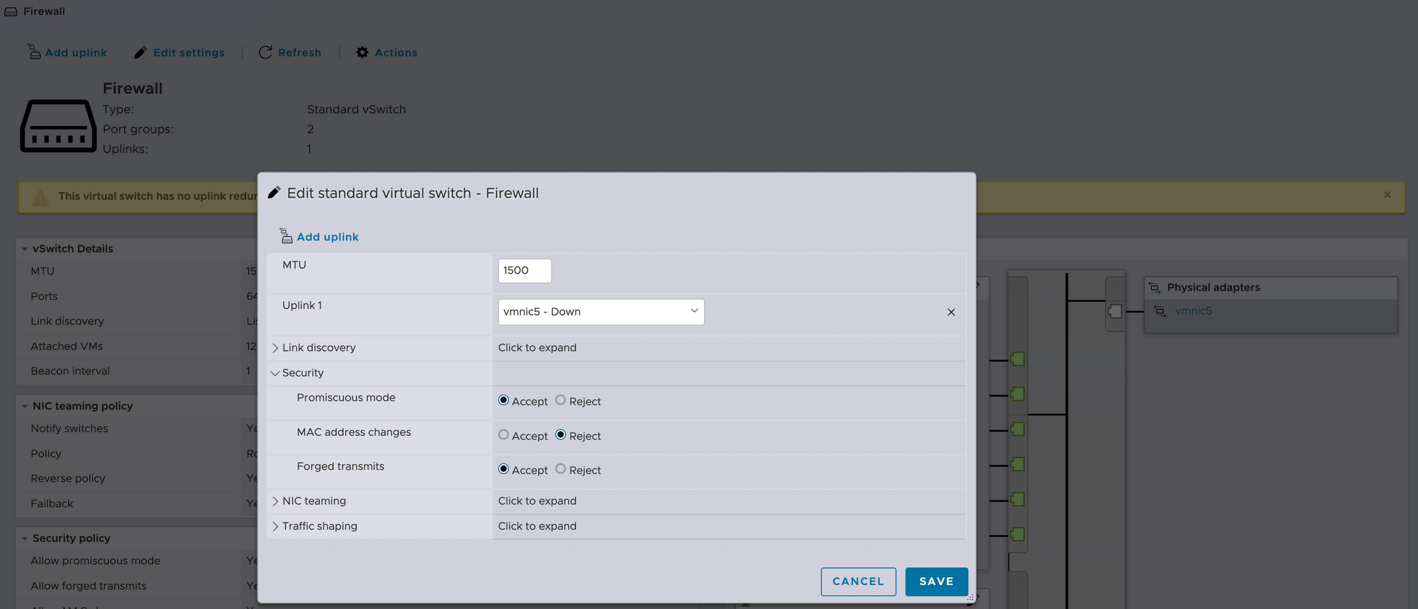 vSwitch for the outgoing connection from the firewall